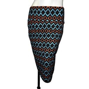 LuLaRoe Classic Pencil Stretch Skirt Turquoise Peach Aztec Print Women's Size M